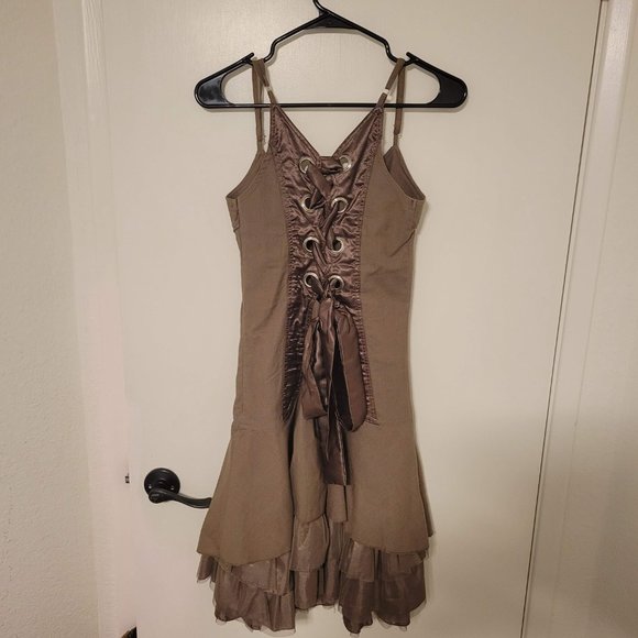 Vintage Dresses & Skirts - Vintage Grifflin Paris Y2K Apocalypse Brown Corset Midi Dress Small